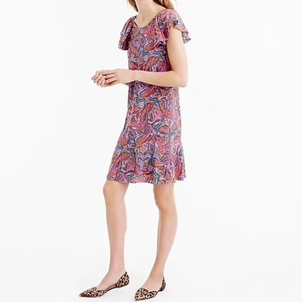 ❤️FINAL SALE❤️ J. Crew Ruffle Mini Dress in Vibrant Paisley Print Size 6